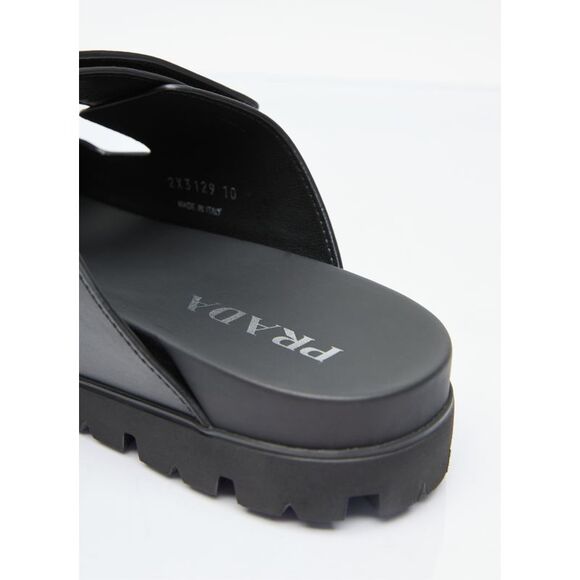Prada Men Logo Plaque Leather Slides - Picture 6 of 7